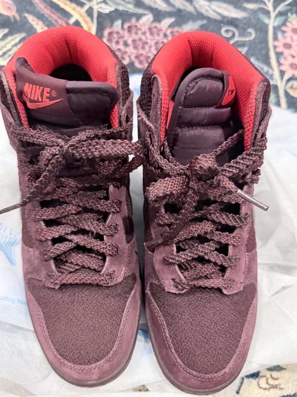 Nike Women’s High-Top Sneakers Burgundy with Red Accents